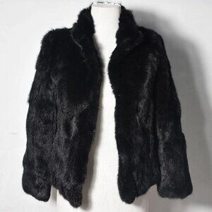 VTG Black Rabbit Coat Women's Size M 100% Rabbit Fur